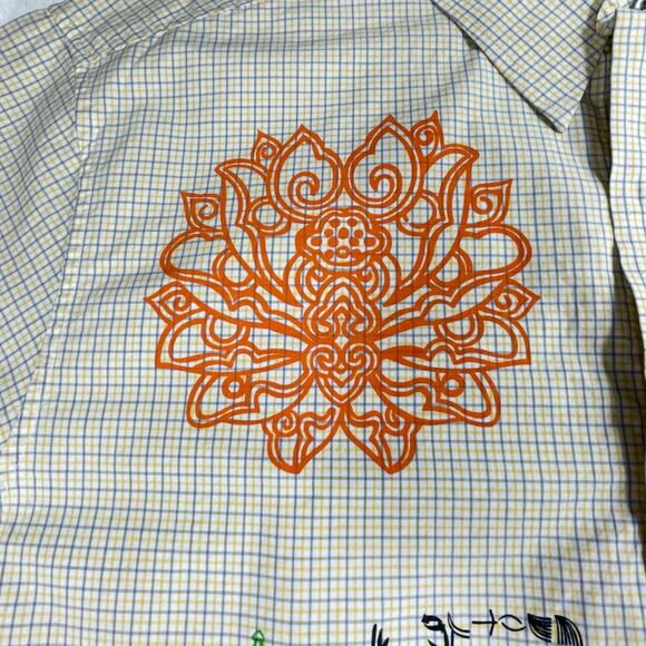 🔥Checked Yellow Gray Skull Artsy Painted Short Sleeve Button Up Shirt 2XL - Picture 4 of 15